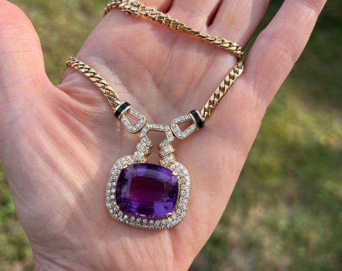 Amethyst Pendant,  Diamond and Amethyst Pendant, Gold and Amethyst Necklace, April Birthstone