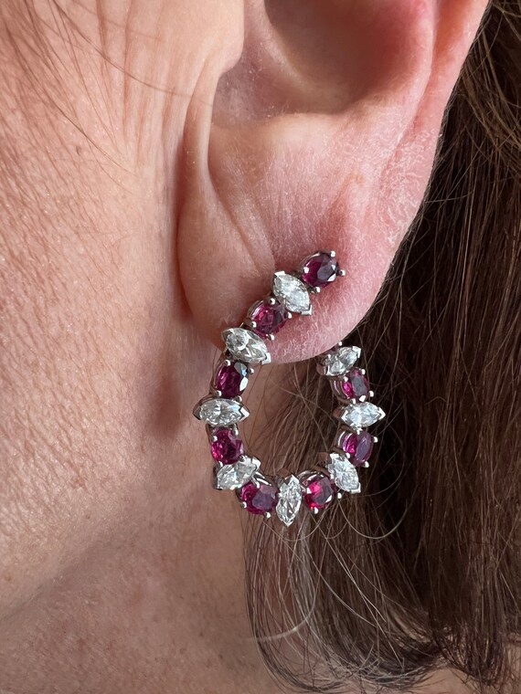 Gold Ruby Earrings, Ruby Drop Earrings, Ruby Diam… - image 3