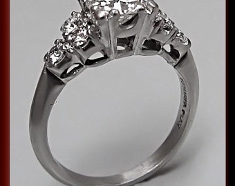 Antique Diamond Engagement Ring Vintage Diamond Engagement Ring Retro Engagement Ring Diamond Platinum Wedding Ring  ER 391S