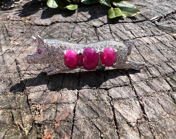 Ruby Pig Brooch, Gold Pig Brooch, Diamond Pig Brooch, Ruby Pig Pin