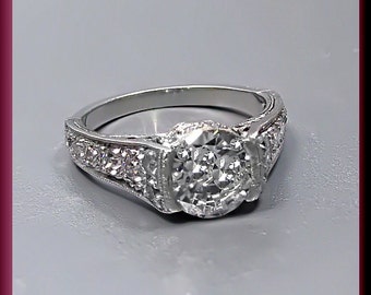 Vintage Diamond Engagement Ring Retro Engagement Ring with Old European Cut Diamond Platinum Wedding Ring  - ER 309M