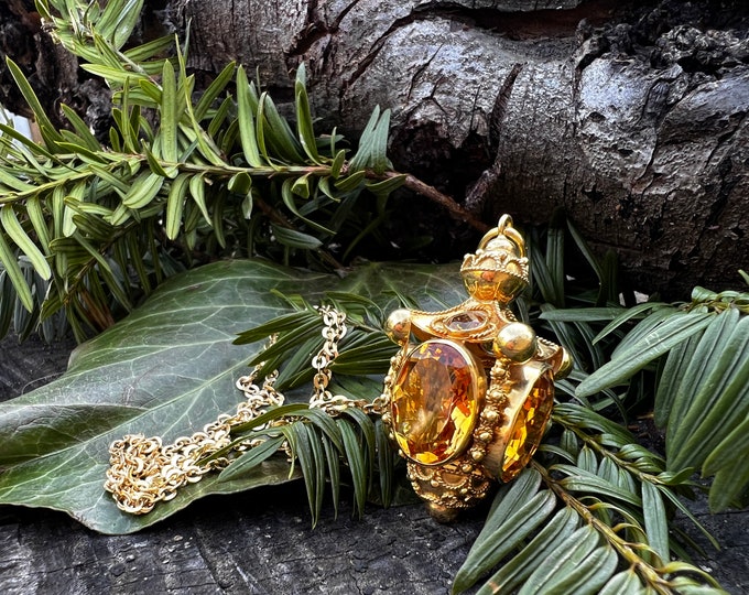 Citrine Venetian Charm, Gold Citrine Charm, Citrine Charm, Citrine Pendant, Citrine Necklace