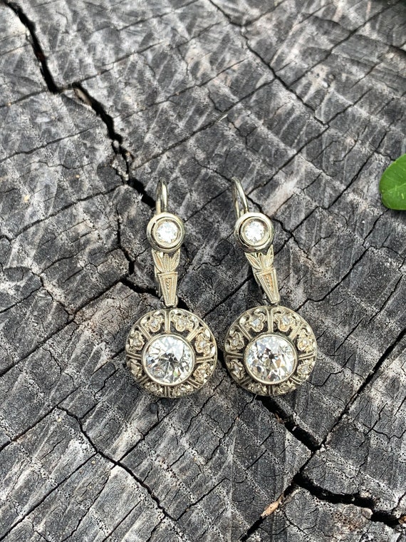 Deco Diamond Dangle Earrings, Art Deco Drops, Dia… - image 2
