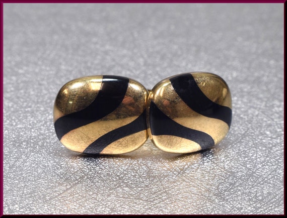 Enamel Cufflinks Gold Cufflinks Black Enamel Cuff… - image 2