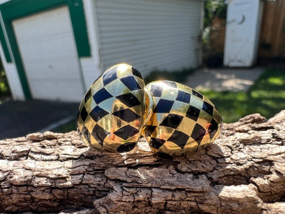 Onyx and Gold Earrings, Onyx Button Earrings