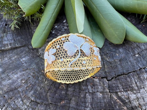 18k Gold Diamond Flower Bangle Bracelet: Avant Ga… - image 5