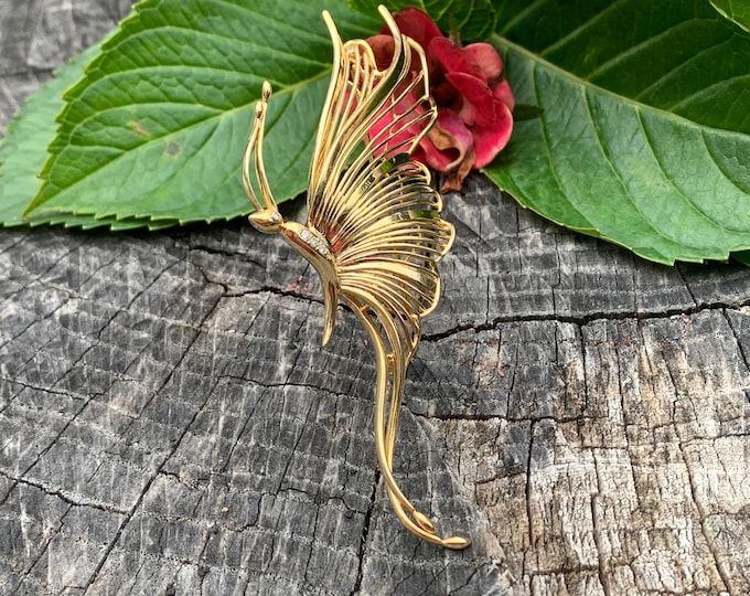 Gold Butterfly Brooch, Gold Butterfly Pin, Butterfly Pendant, Large Gold Butterfly
