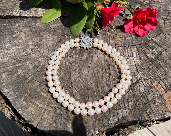 White Gold Pearl Choker, Diamond and Pearl Choker, Pearl Choker, Diamond Pearl Necklace