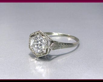 Vintage Diamond Engagement Ring Filigree Diamond Engagement Ring with Old European Cut Diamond 20K White Gold Wedding Ring- ER 609M