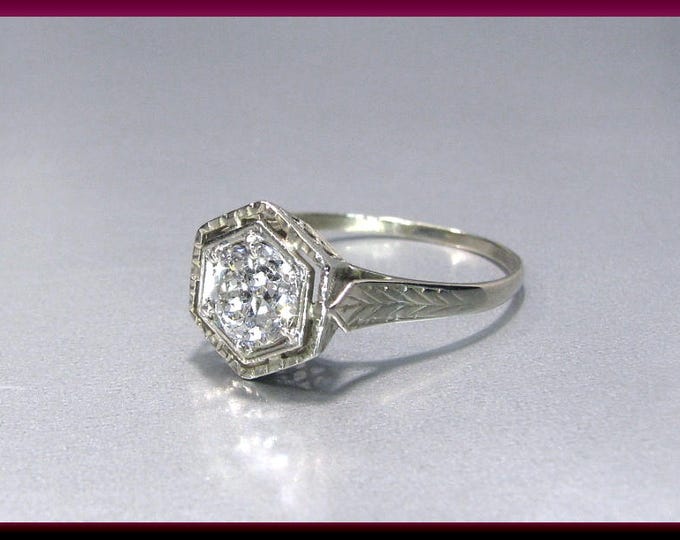 Vintage Diamond Engagement Ring Filigree Diamond Engagement Ring with Old European Cut Diamond 20K White Gold Wedding Ring- ER 609M