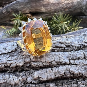 Citrine Cocktail Ring, Citrine and Diamond Ring, Citrine Statement Ring