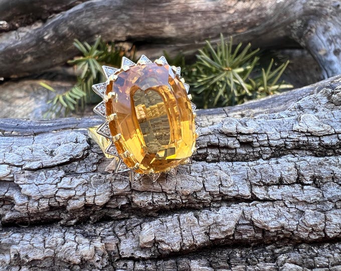 Citrine Cocktail Ring, Citrine and Diamond Ring, Citrine Statement Ring