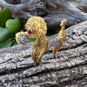 Gold Poodle Brooch, Diamond Poodle Brooch, Gold Poodle Pin, Dog Brooch, Poodle Jewelry, Dog Jewelry, Poodle Pendant, Poodle Gifts