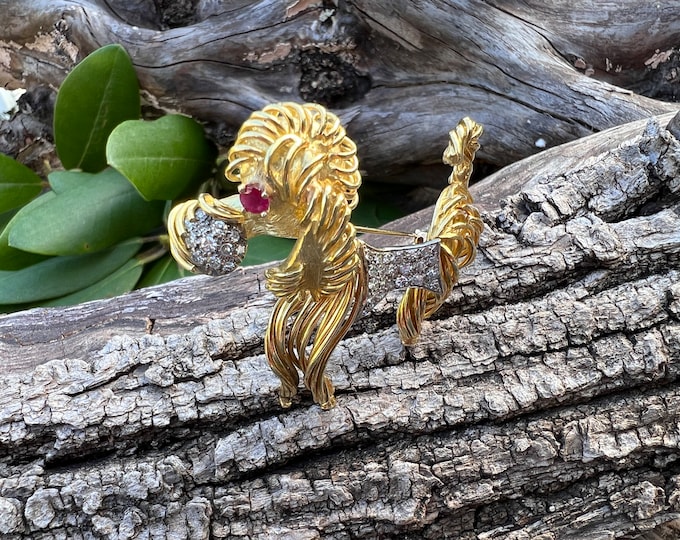 Gold Poodle Brooch, Diamond Poodle Brooch, Gold Poodle Pin, Dog Brooch, Poodle Jewelry, Dog Jewelry, Poodle Pendant, Poodle Gifts