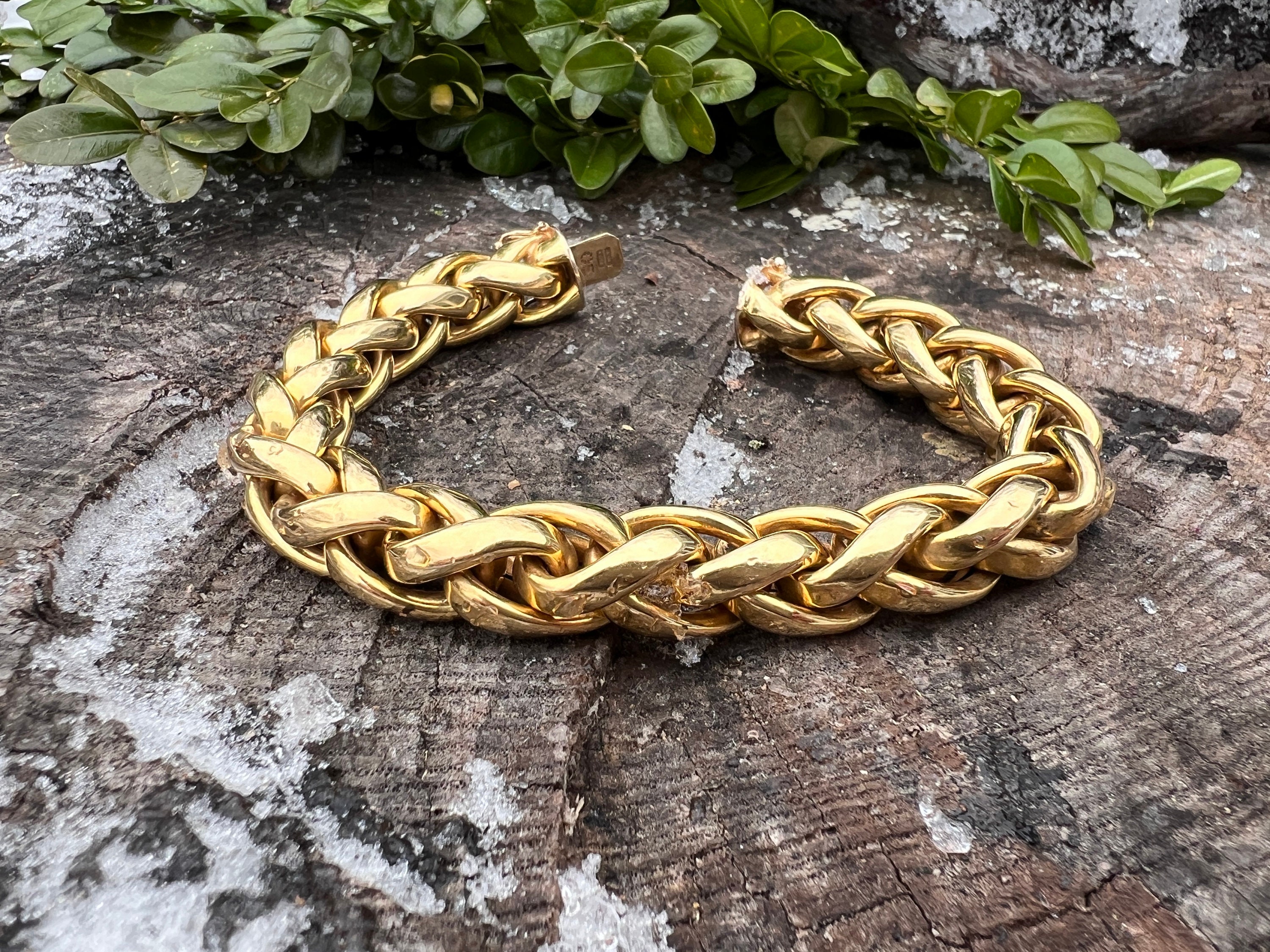 Wide Gold Bracelet, Chunky Gold Bracelet, Braided Link