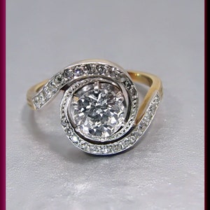 Antique Diamond Engagement Ring Edwardian Engagement Ring with Old European Cut Diamond Platinum and 14K Yellow Gold Wedding Ring - ER 526S image 2