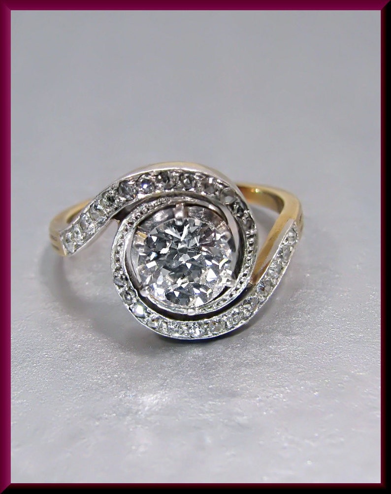 Antique Diamond Engagement Ring Edwardian Engagement Ring with Old European Cut Diamond Platinum and 14K Yellow Gold Wedding Ring - ER 526S image 2