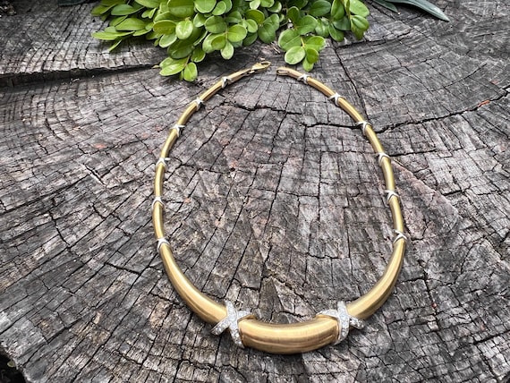 Diamond "X" Choker, Chunky Gold Choker, Wide Gold… - image 5