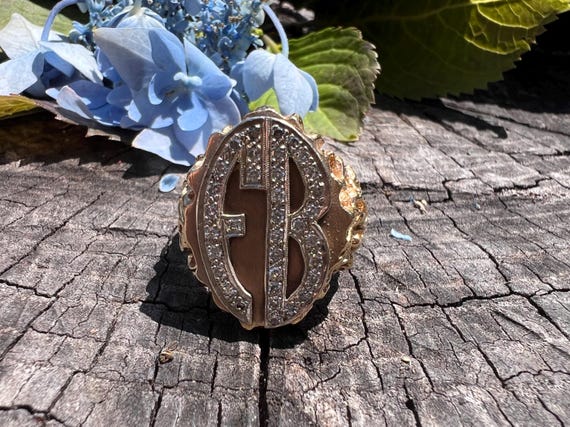 Diamond Initial Ring, Gold Initial Ring, Gold Sig… - image 7