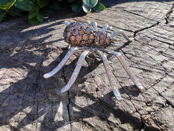 Gold Spider Pin, Diamond Spider Brooch, Spider Br… - image 1