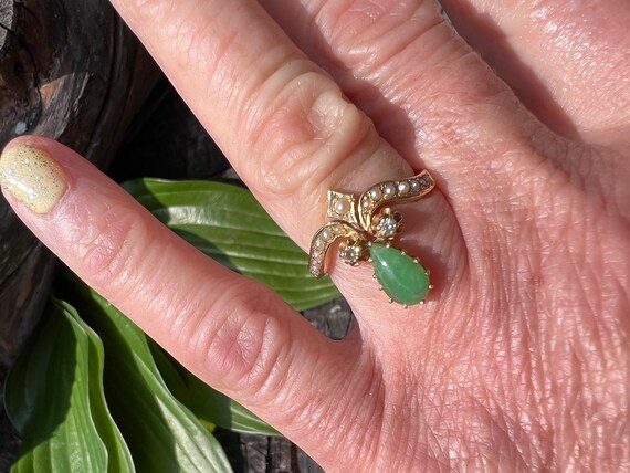 Jade and Pearl Ring, Jade Cocktail Ring, March Bi… - image 6