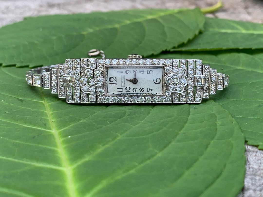 Art Deco Uhr, Art Deco Diamant Uhr, Antike Uhr, Platin Uhr, Antike