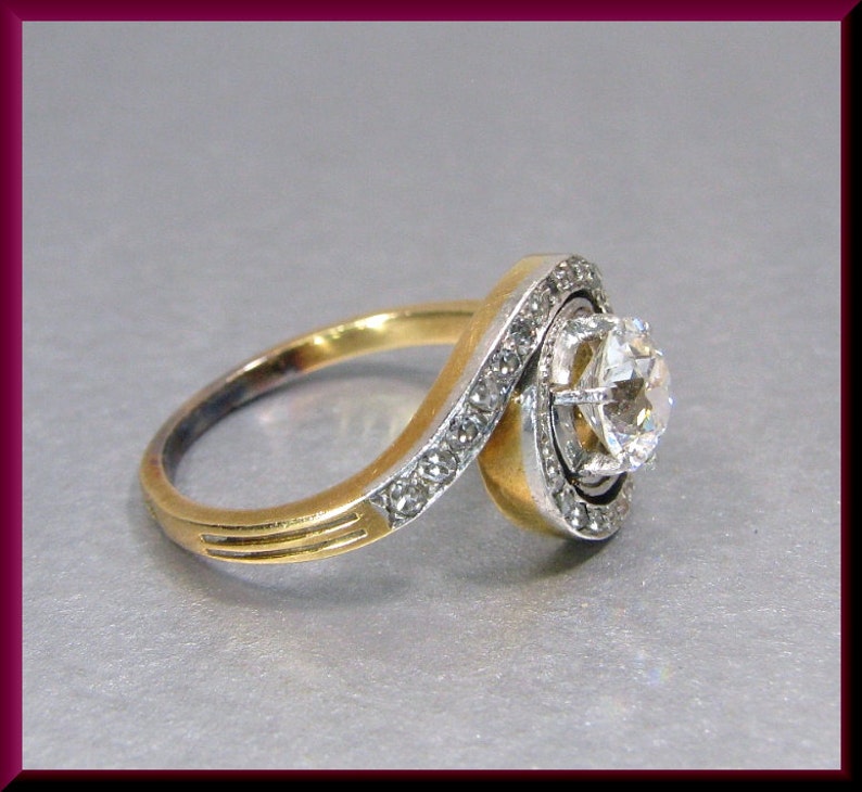 Antique Diamond Engagement Ring Edwardian Engagement Ring with Old European Cut Diamond Platinum and 14K Yellow Gold Wedding Ring - ER 526S image 5