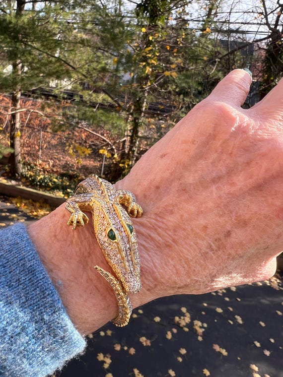 Vintage 18k Gold Diamond Alligator Bangle Bracele… - image 5
