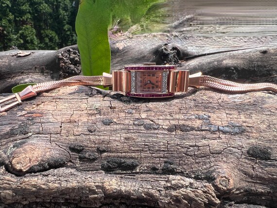 14k Rose Gold Retro Ruby Diamond Watch - Paul Dit… - image 8