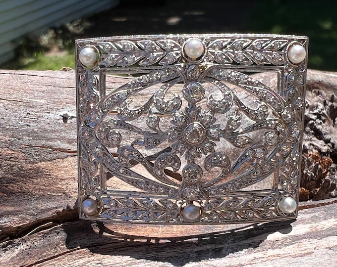 Art Deco Diamond Brooch, Deco Diamond Pin, Diamond Art Deco Brooch