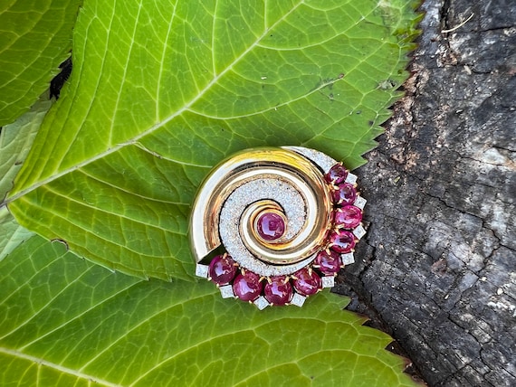 Retro Ruby Brooch, Retro Diamond Brooch, Ruby and… - image 2
