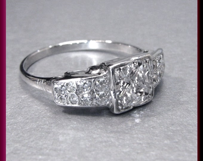 Art Deco Diamond Engagement Ring Vintage Diamond Engagement Ring with Old European Cut Diamond 14K White Gold Wedding Ring - ER 513M