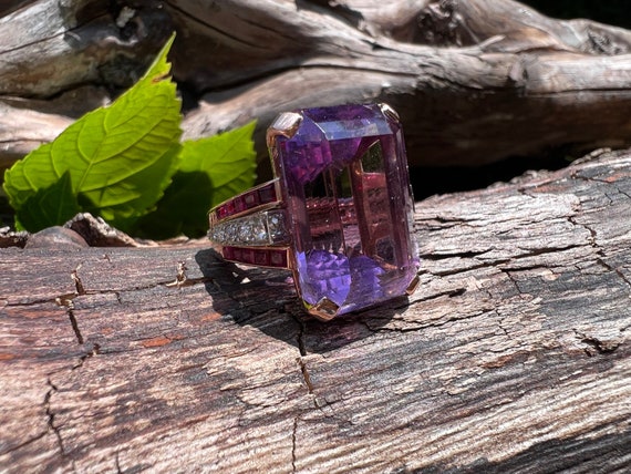 Amethyst Ring, Amethyst and Diamond Ring,  Amethy… - image 1