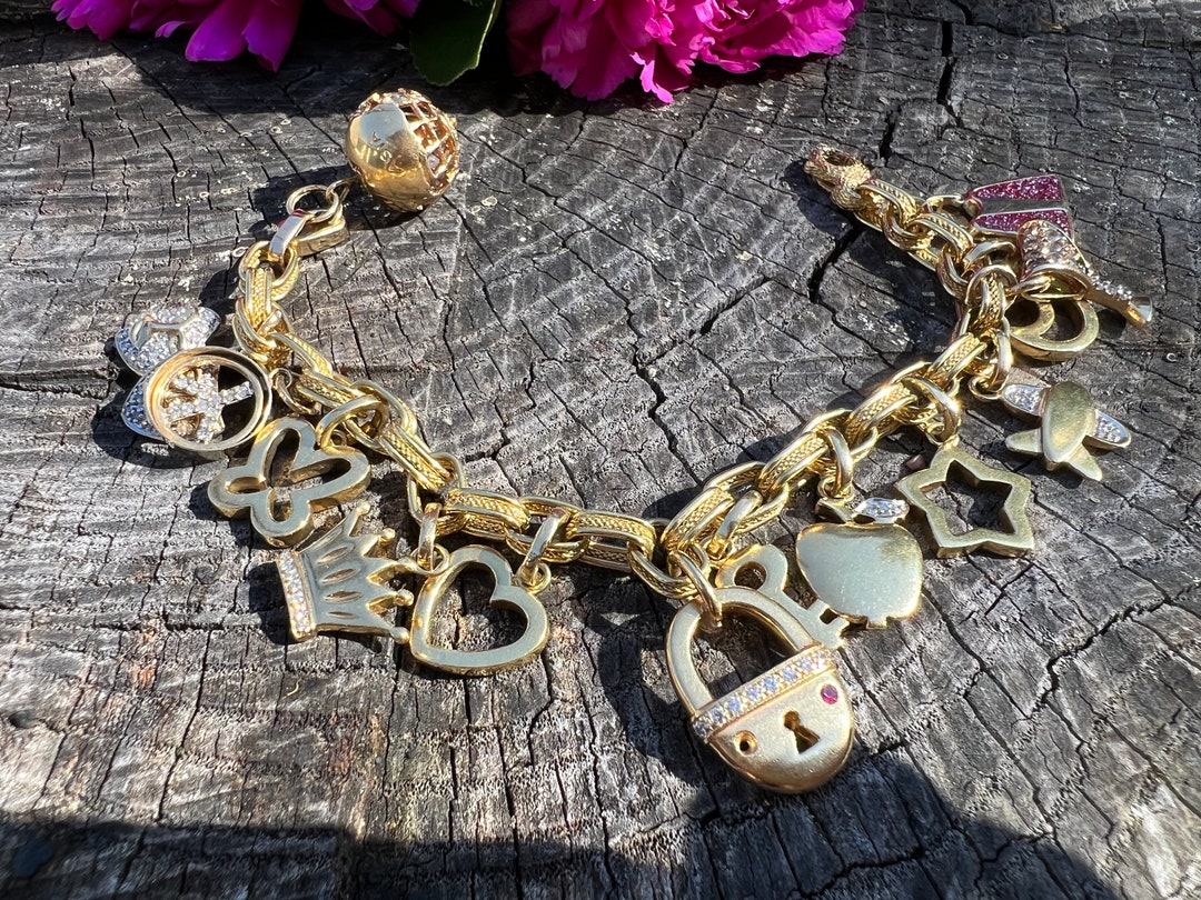 Yellow Gold Charm Bracelet, Vintage Charm Bracelet - Etsy
