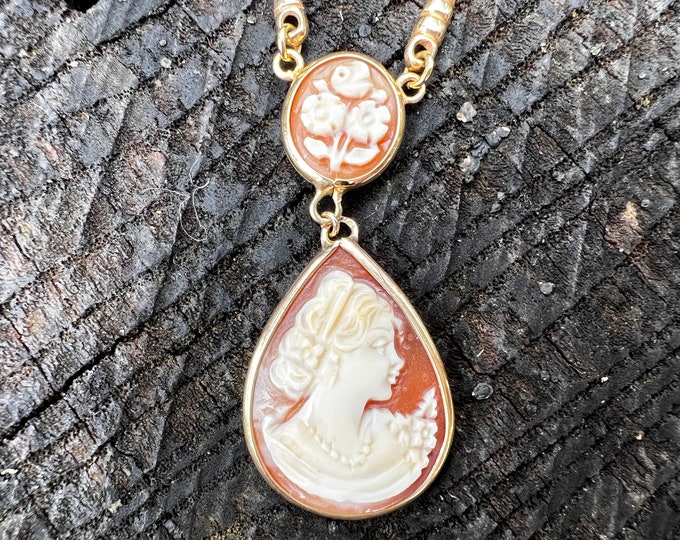 Cameo Pendant, Conch Shell Cameo, Vintage Cameo, Cameo Necklace