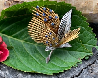 Diamond Flower Brooch, Sapphire Flower, Gold Flower, Diamond Flower, Floral Brooch, Brooch Bouquet, Flower Pin