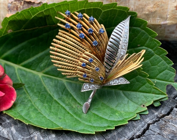 Diamond Flower Brooch, Sapphire Flower, Gold Flower, Diamond Flower, Floral Brooch, Brooch Bouquet, Flower Pin