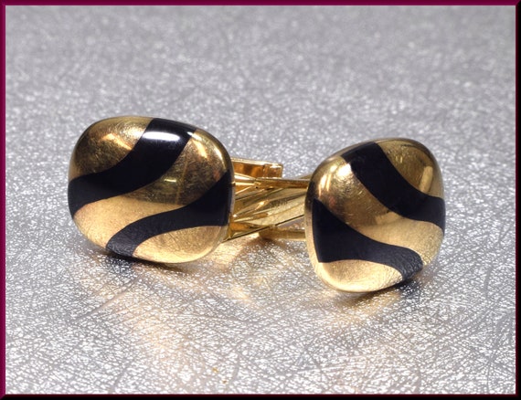 Enamel Cufflinks Gold Cufflinks Black Enamel Cuff… - image 8