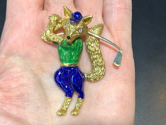 Blue Enamel Fox, Gold Enamel Fox, Gold Fox Brooch… - image 7