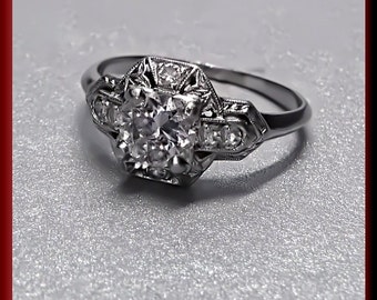 Anillo de compromiso de diamantes vintage Art Déco con diamantes de talla europea antigua, anillo de bodas de platino - ER 373S