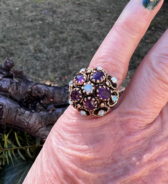 Amethyst Cluster Ring, Opal Cluster Ring, Amethys… - image 10