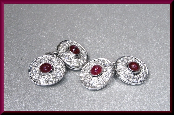 Vintage Platinum Diamond and Ruby Double Sided Me… - image 1