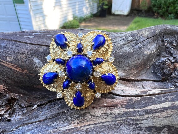 Lapis and Diamond Brooch, Gold and Lapis Brooch, … - image 7