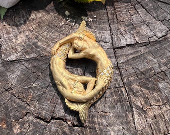 Gold Mermaid Pendant, Large Mermaid Pendant, Diamond Mermaid Pendant
