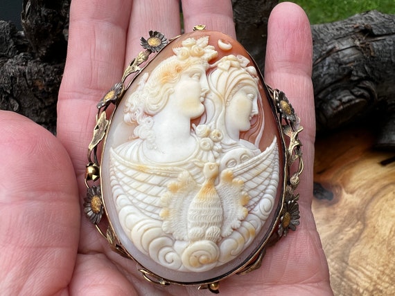 Double Face Cameo, Victorian Cameo, Conch Shell C… - image 5