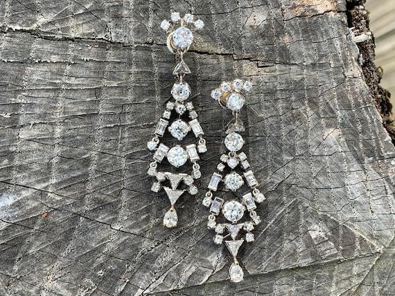 Deco Diamond Dangle Earrings, Art Deco Drops, Diam