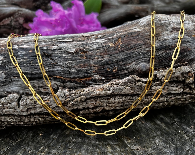 Long Gold Necklace, Long Gold Chain, Oval Link Chain, Bold Gold Chain, Layering Chain