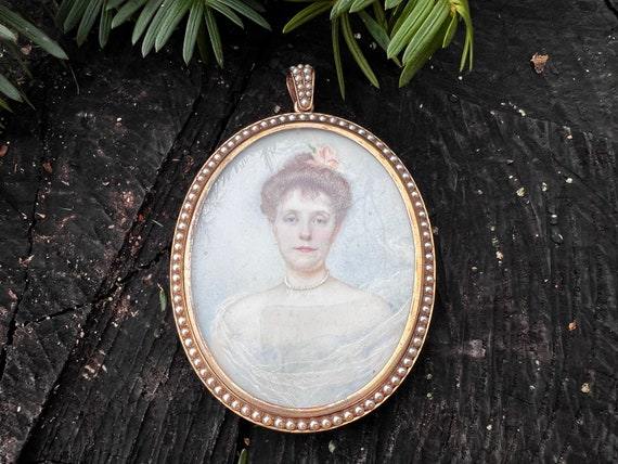 Victorian Portrait Pendant, Hand Painted Pendant,… - image 2