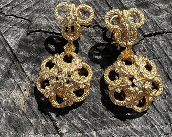 Gold Hoop Earrings, Door Knocker Hoop Earring, Etruscan Earrings, Lotus Flower Earrings, Unique Hoop Earrings,