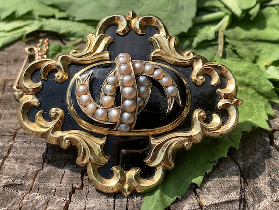 Victorian Enamel Brooch, Victorian Pearl Brooch, … - image 1